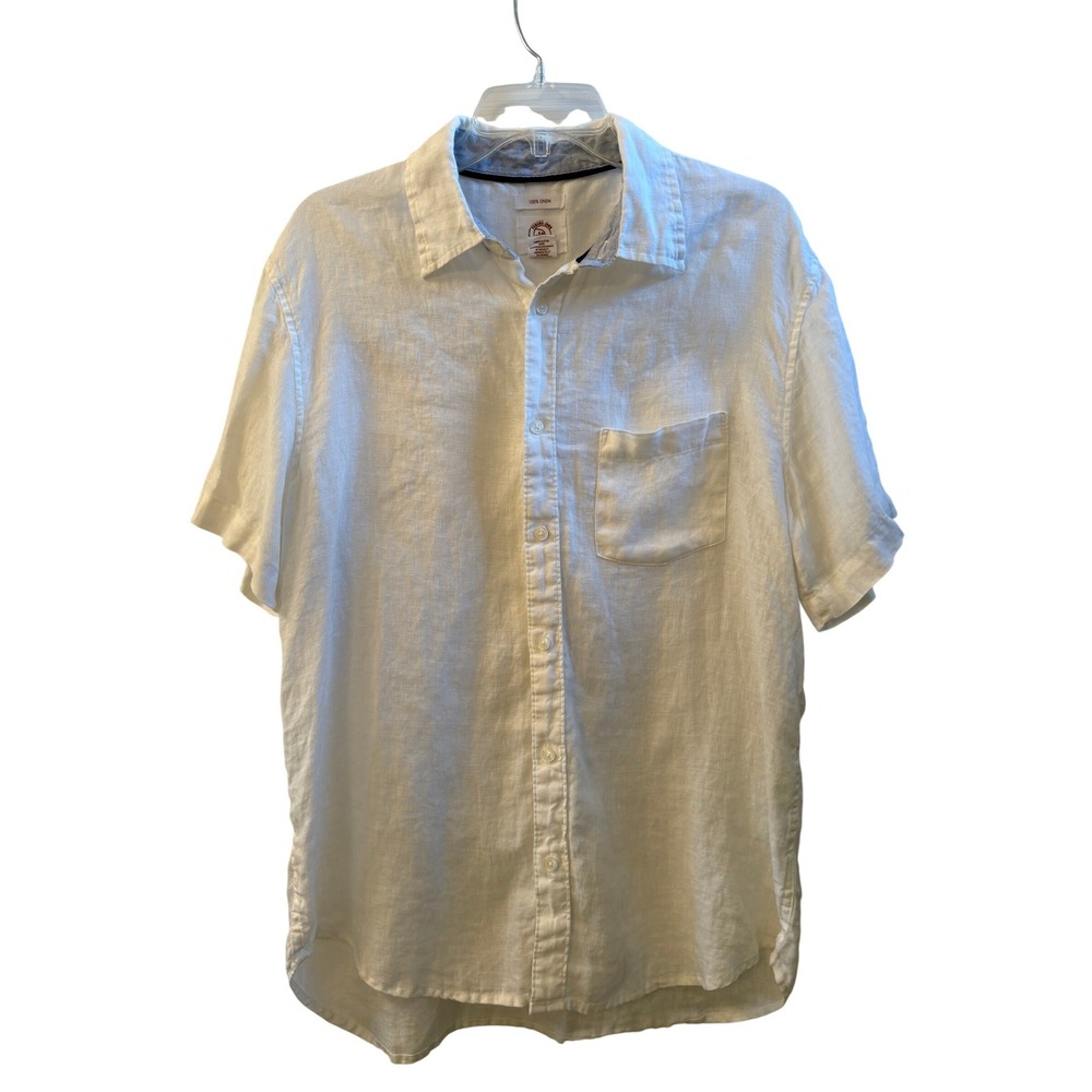 Panama Jack Mens White 100% Linen Short Sleeve Button Up Large Pocket Beach